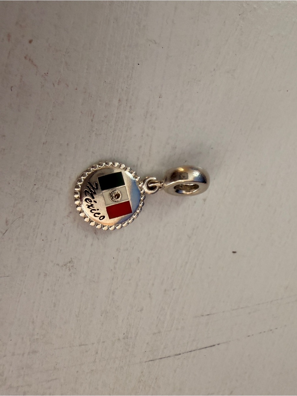 Pandora Silver Mexico Flag Charm with Green White Red Enamel